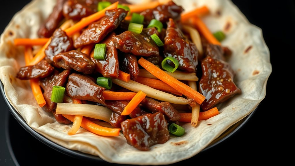 beef stir fry with pancakes