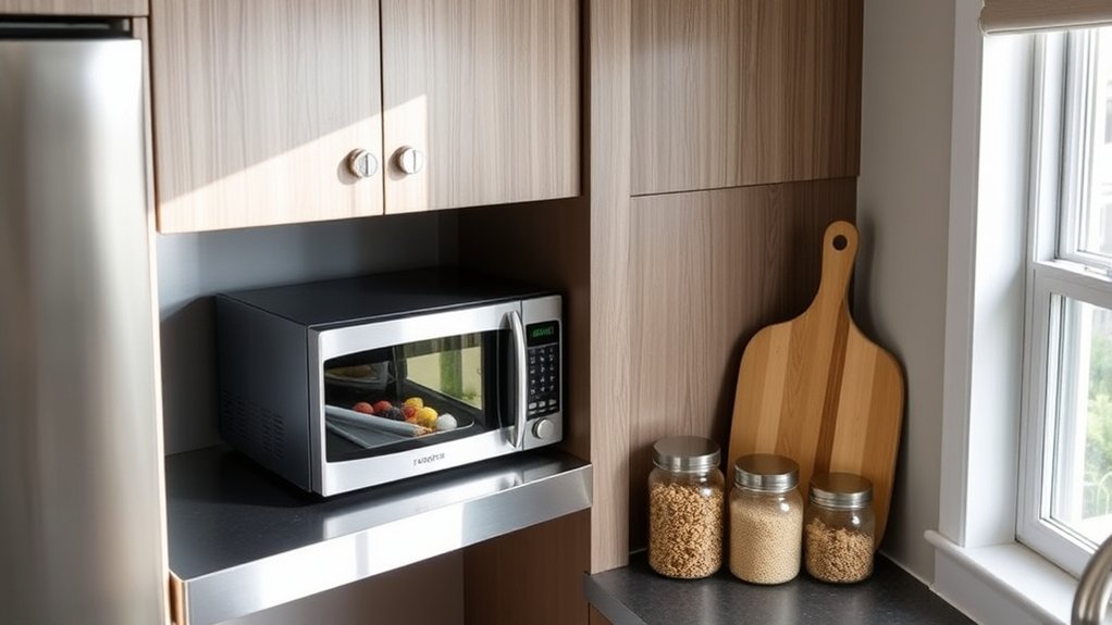 10 Smart Spots to Put a Microwave in a Small Kitchen 2 convenience and safety balance