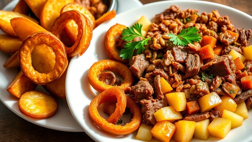 crispy sides enhance corned beef