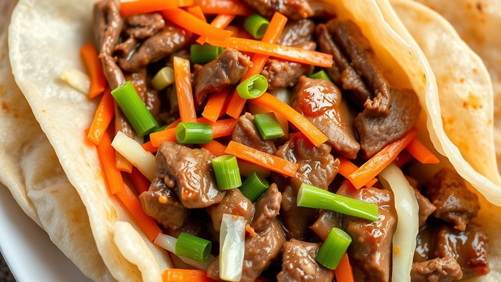 savory beef wrapped pancakes